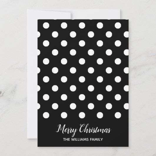 Black White Polka Dot Black Merry kerst Feestdagenkaart (Voorkant)