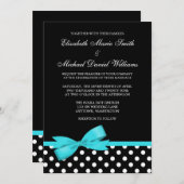 Black White Polka Dot Blauwgroen Faux Bow Weddensc Kaart (Voorkant / Achterkant)