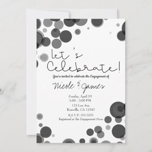 Black White Polka Dot Bubbles Laten we vieren Kaart (Voorkant)