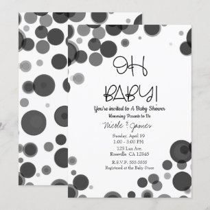 Black White Polka Dot Bubbles OH Baby shower Kaart