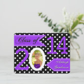 Black White Polka Dot Class of 2014 Photo Invite Kaart (Staand voorkant)