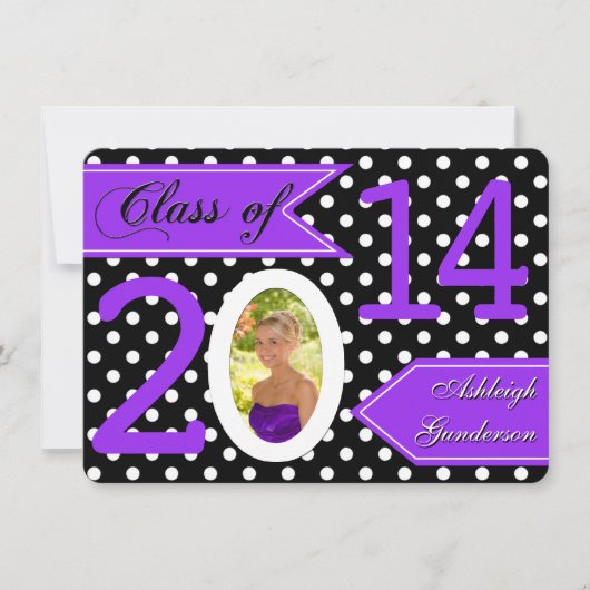 Black White Polka Dot Class of 2014 Photo Invite Kaart (Voorkant)