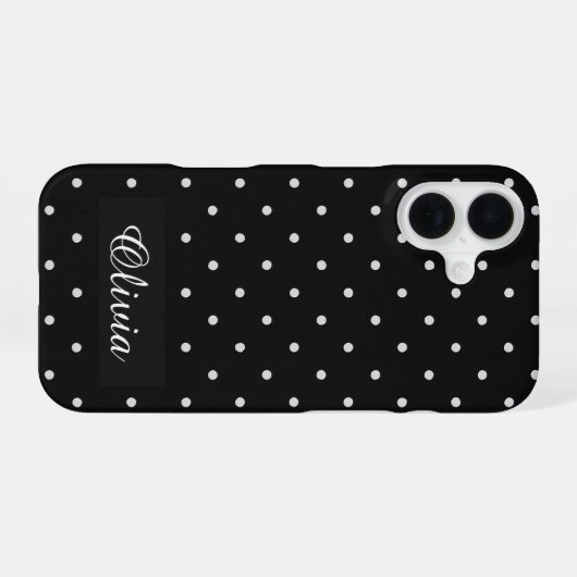Black & White Polka Dot Custom Name iPhone 16 Hoesje (Achterkant horizontaal)