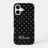 Black & White Polka Dot Custom Name iPhone 16 Hoesje (Achterkant)