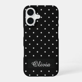 Black & White Polka Dot Custom Name iPhone 16 Hoesje