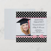 Black white polka dot Graduation Party Kaart (Voorkant / Achterkant)