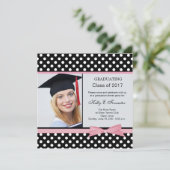Black white polka dot Graduation Party Kaart (Staand voorkant)