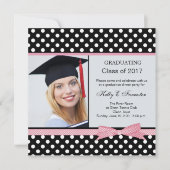 Black white polka dot Graduation Party Kaart (Voorkant)