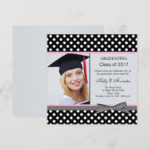 Black white polka dot Graduation Party Kaart (Voorkant / Achterkant)