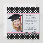 Black white polka dot Graduation Party Kaart (Voorkant)
