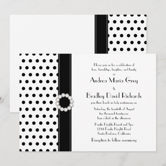Black White Polka Dot Jewel Weddenschap Kaart (Voorkant / Achterkant)