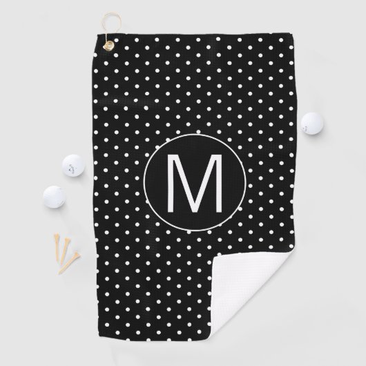 Black White Polka Dot Monogram Golfhanddoek (Insitu)