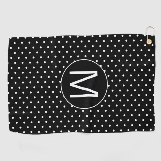 Black White Polka Dot Monogram Golfhanddoek (Horizontaal)