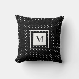 Black White Polka Dot Pattern met Modern Monogram Kussen