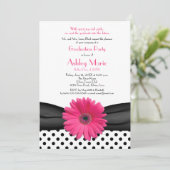 Black White Polka Dot Pink Daisy Afstuderen Kaart (Staand voorkant)