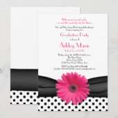 Black White Polka Dot Pink Daisy Afstuderen Kaart (Voorkant / Achterkant)