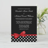Black White Polka Dot Red Faux Bow Weddenschap Kaart (Staand voorkant)