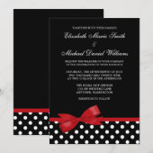 Black White Polka Dot Red Faux Bow Weddenschap Kaart (Voorkant / Achterkant)
