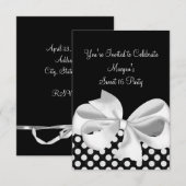Black White Polka Dot Ribbon Sweet 16 Uitnodiging (Voorkant / Achterkant)
