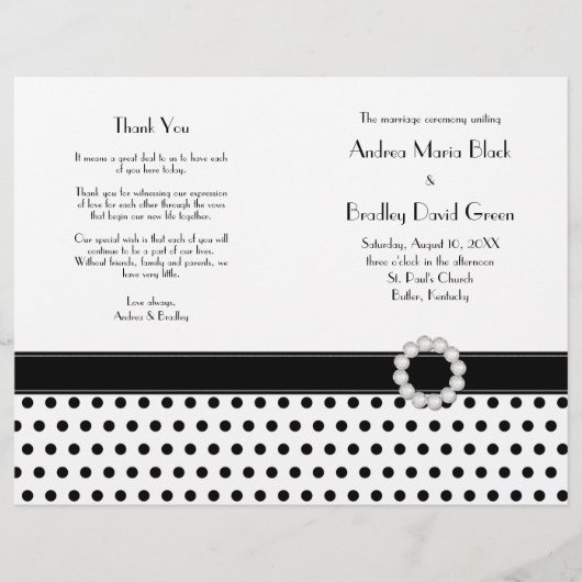 Black White Polka Dot Wedding Program (Voorkant)