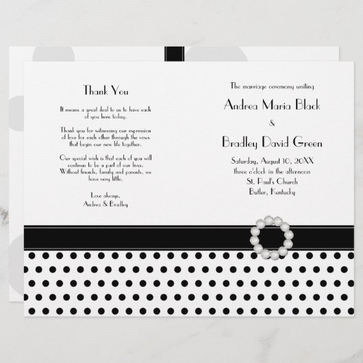 Black White Polka Dot Wedding Program (Voorkant / Achterkant)