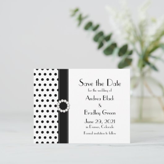 Black White Polka Dot Wedding Save the Date (Staand voorkant)