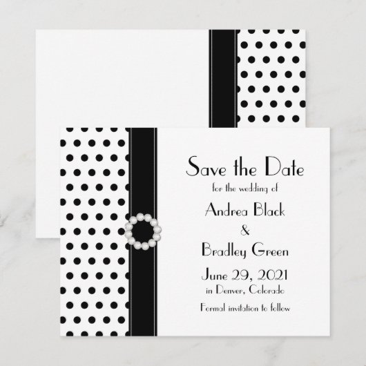 Black White Polka Dot Wedding Save the Date (Voorkant / Achterkant)