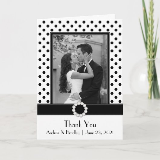 Black White Polka Dot Weduwfoto bedankt (Voorkant)