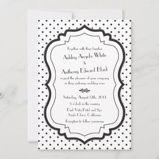 Black White Polka Dots 1950s Wedding Invitation Kaart (Voorkant)