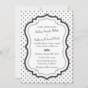 Black White Polka Dots 1950s Wedding Invitation Kaart