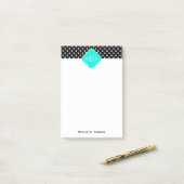 Black White Polka Dots Aqua Quatrefoil 3 Monogram Post-it® Notes (Op bureau)
