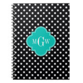 Black White Polka Dots Blauwgroen Quatrefoil 3 Mon Notitieboek (Voorkant)