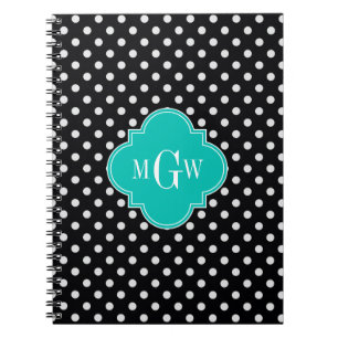 Black White Polka Dots Blauwgroen Quatrefoil 3 Mon Notitieboek