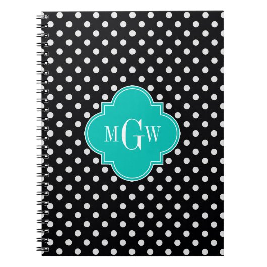 Black White Polka Dots Blauwgroen Quatrefoil 3 Mon Notitieboek (Voorkant)