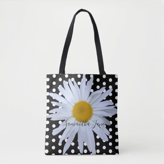 Black White Polka Dots Daisy Custom Tote Bag (Voorkant)
