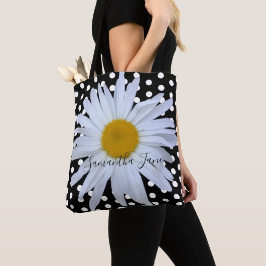 Black White Polka Dots Daisy Custom Tote Bag (Dichtbij)