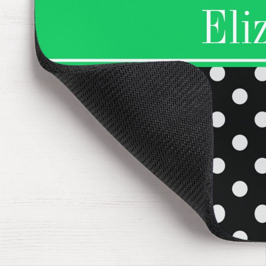 Black White Polka Dots Emerald Name Monogram Muismat (Hoek)