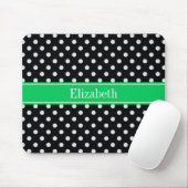 Black White Polka Dots Emerald Name Monogram Muismat (Met muis)