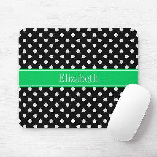 Black White Polka Dots Emerald Name Monogram Muismat (Met muis)