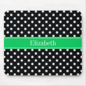 Black White Polka Dots Emerald Name Monogram Muismat (Voorkant)