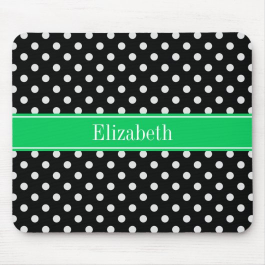 Black White Polka Dots Emerald Name Monogram Muismat (Voorkant)
