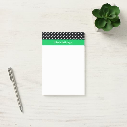 Black White Polka Dots Emerald Name Monogram Post-it® Notes (Kantoor)