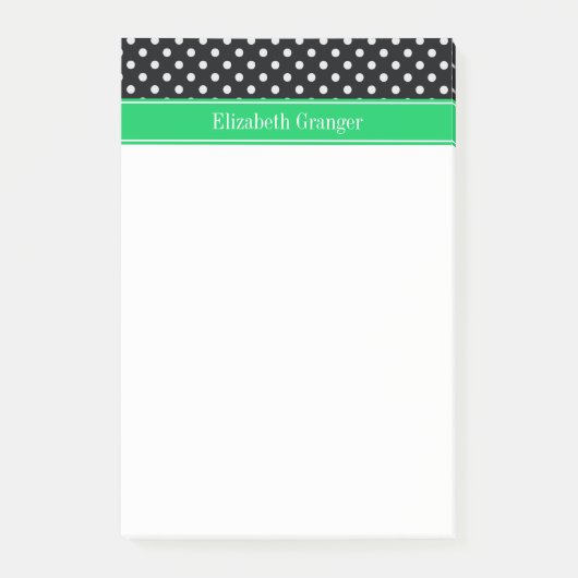 Black White Polka Dots Emerald Name Monogram Post-it® Notes (Voorkant)