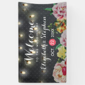 Black White Polka Dots Floral String Light Wedding Spandoek (Verticaal)