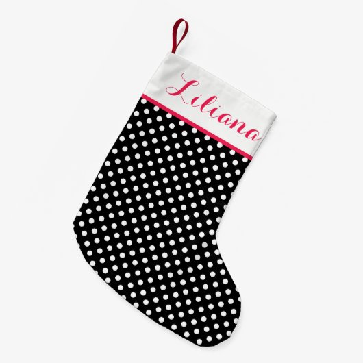 Black White Polka Dots gepersonaliseerd Kleine Kerstsok (Voorkant (Hangend))