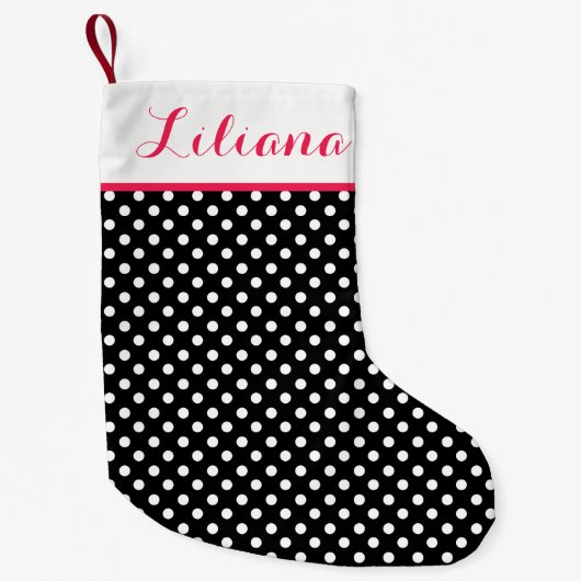 Black White Polka Dots gepersonaliseerd Kleine Kerstsok (Voorkant)