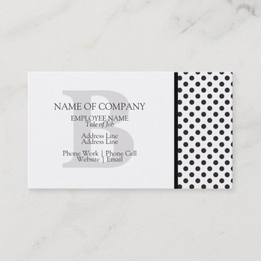 Black White Polka Dots Grey Designer Monogramed Visitekaartje (Voorkant)