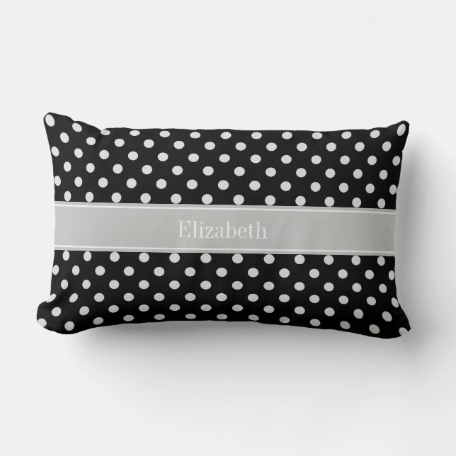 Black White Polka Dots Grey Name Monogram Kussen (Voorkant)