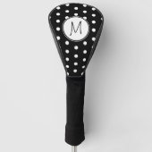 Black White Polka Dots Monogram Golfheadcover (Voorkant)