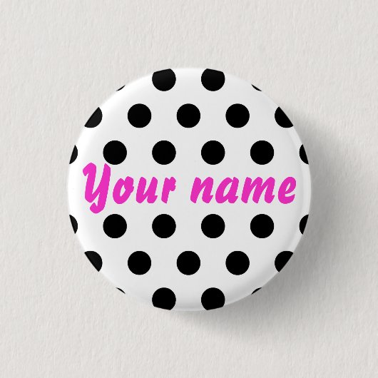 Black White Polka Dots Name Ronde Button 3,2 Cm (Voorkant)